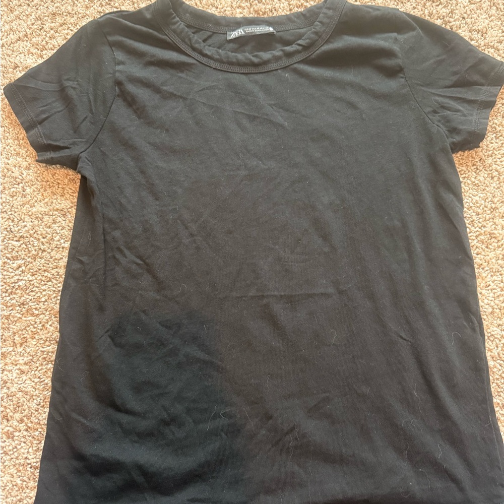 Zara Black Cotton Crewneck Tee